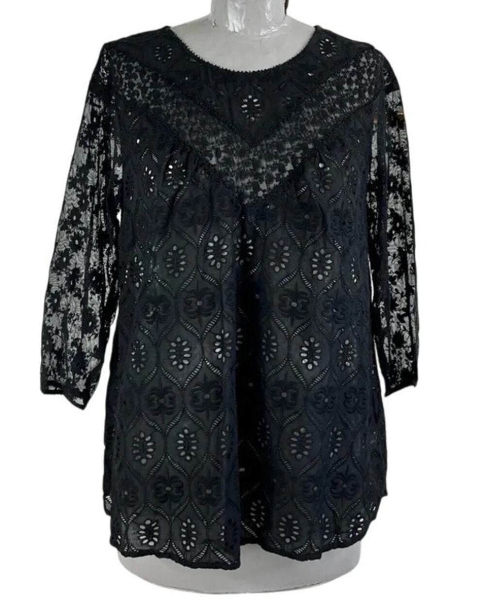 Anthropologie Fleur Wood Boho Eyelet Lace Blouse Small Cottage Prairie Romantic